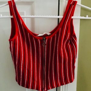 Red Striped Zip Up Crop Top